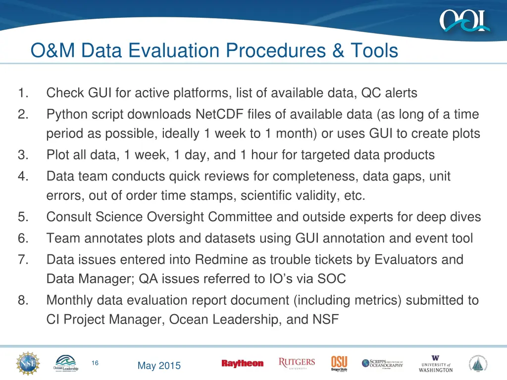 o m data evaluation procedures tools