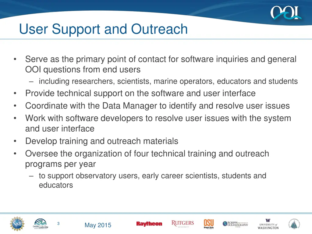 user support and outreach