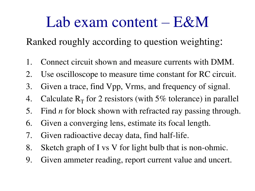 lab exam content e m ranked roughly according