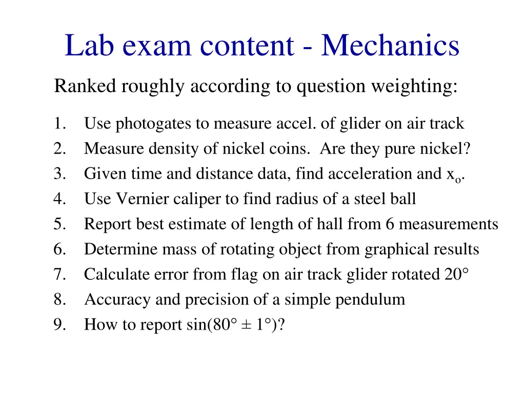 lab exam content mechanics