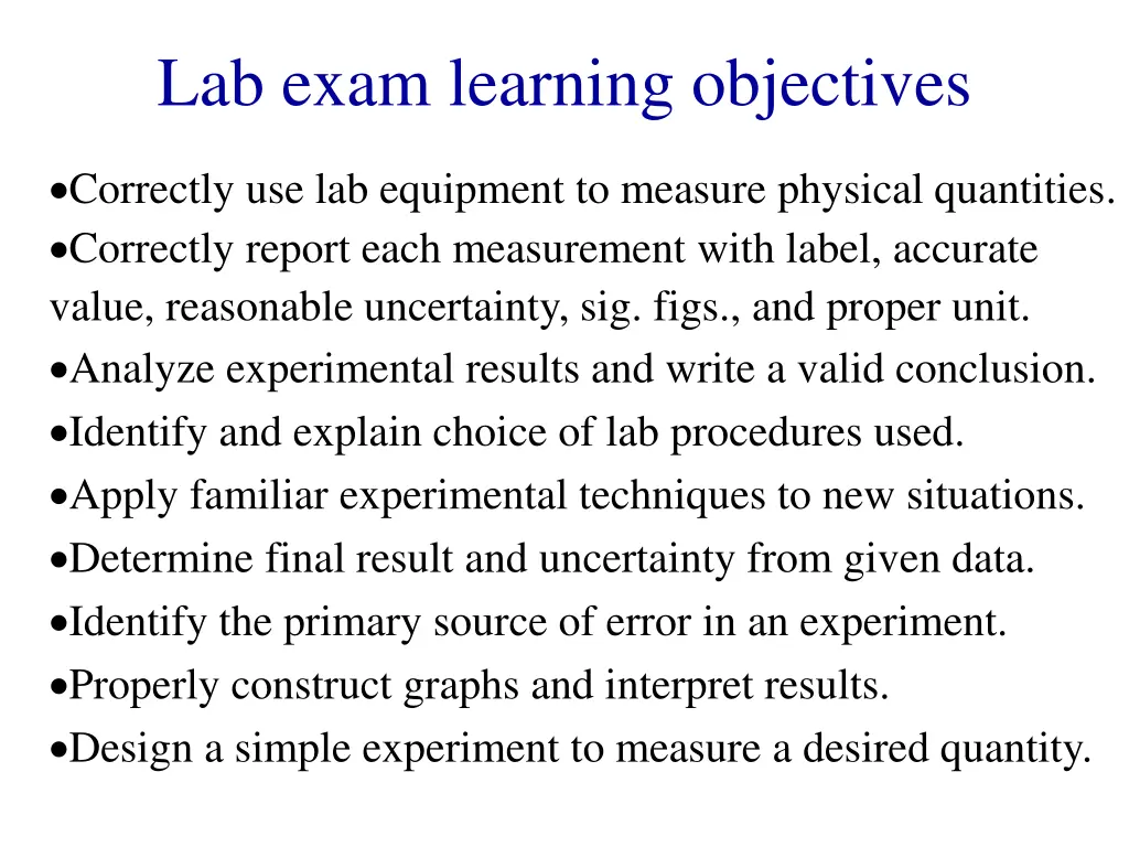 lab exam learning objectives