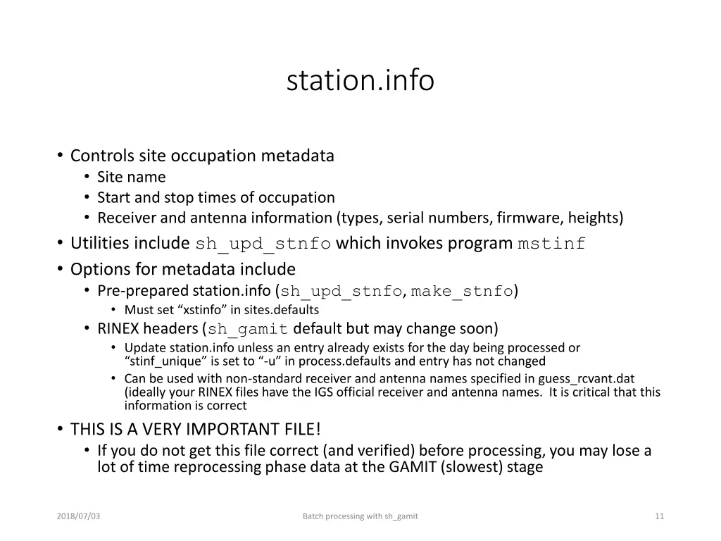 station info