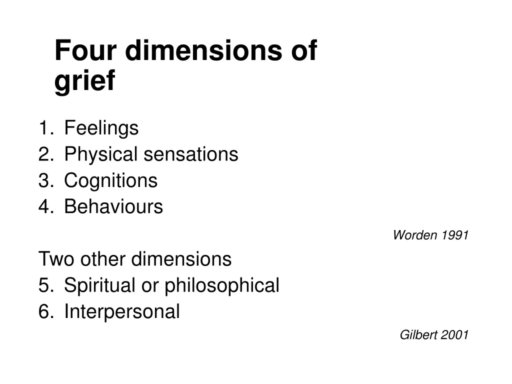 four dimensions of grief