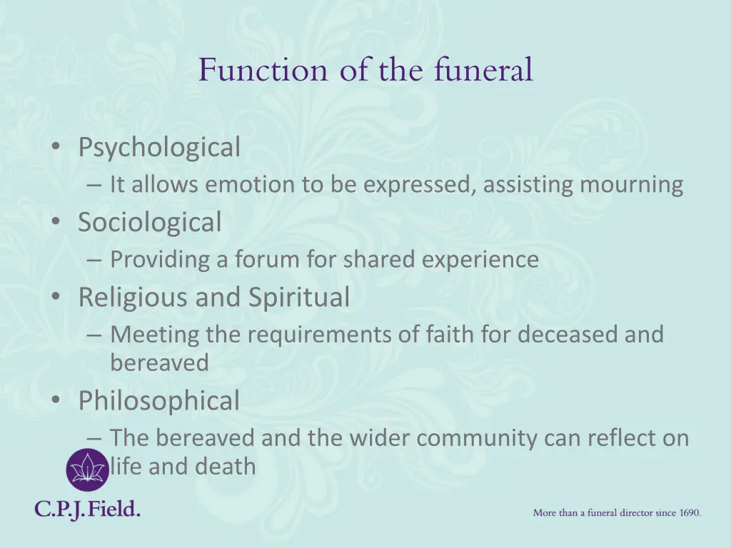 function of the funeral