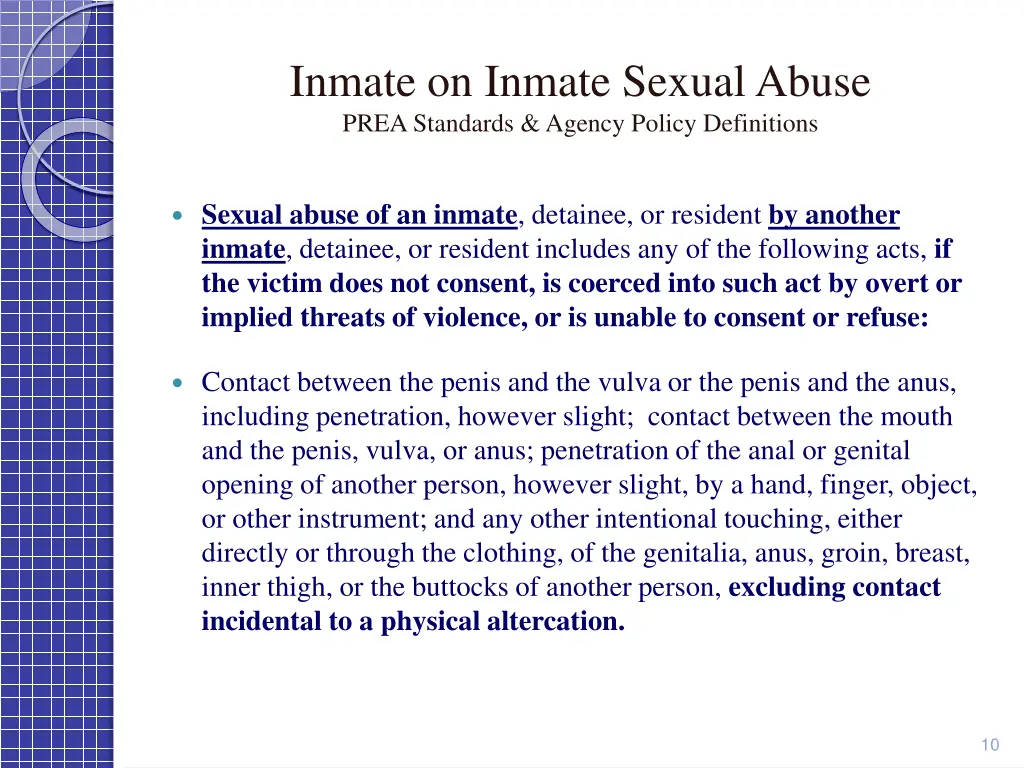 inmate on inmate sexual abuse prea standards