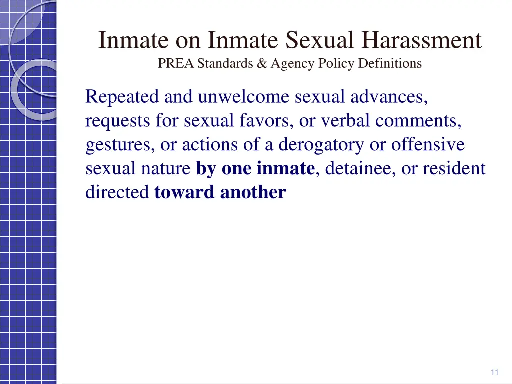 inmate on inmate sexual harassment prea standards