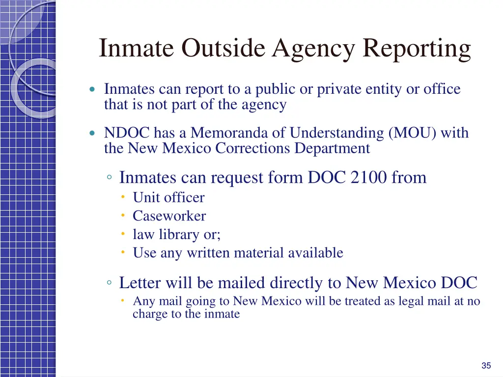 inmate outside agency reporting