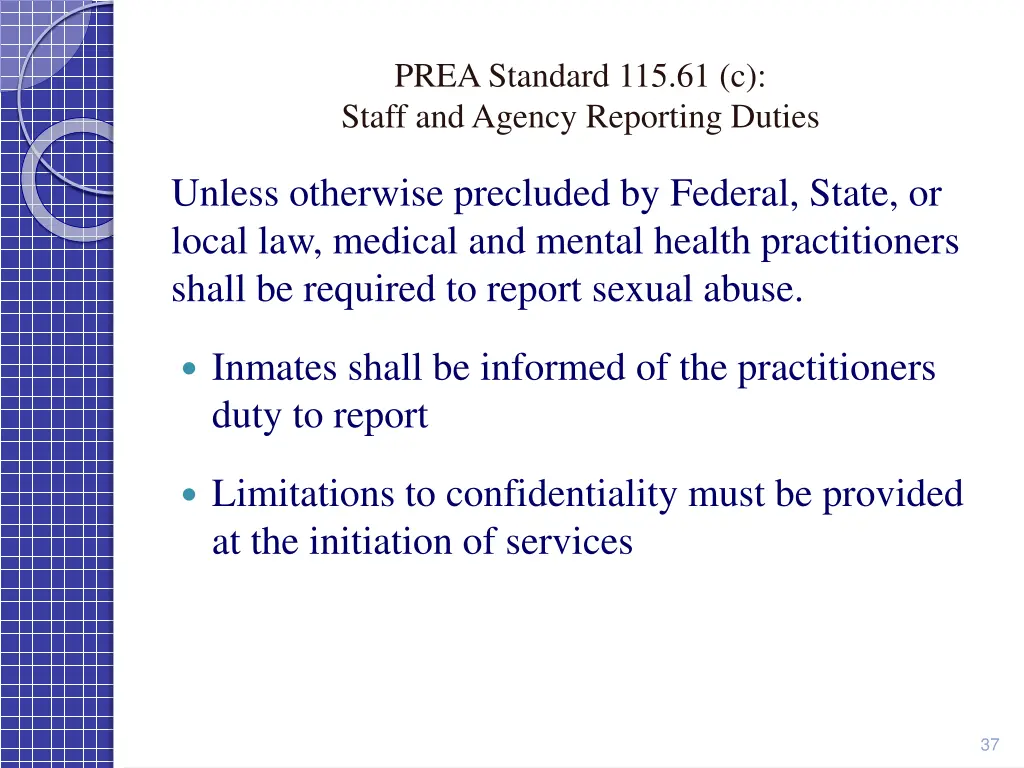 prea standard 115 61 c staff and agency reporting