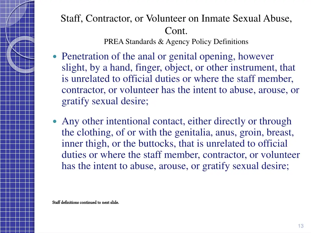 staff contractor or volunteer on inmate sexual 1