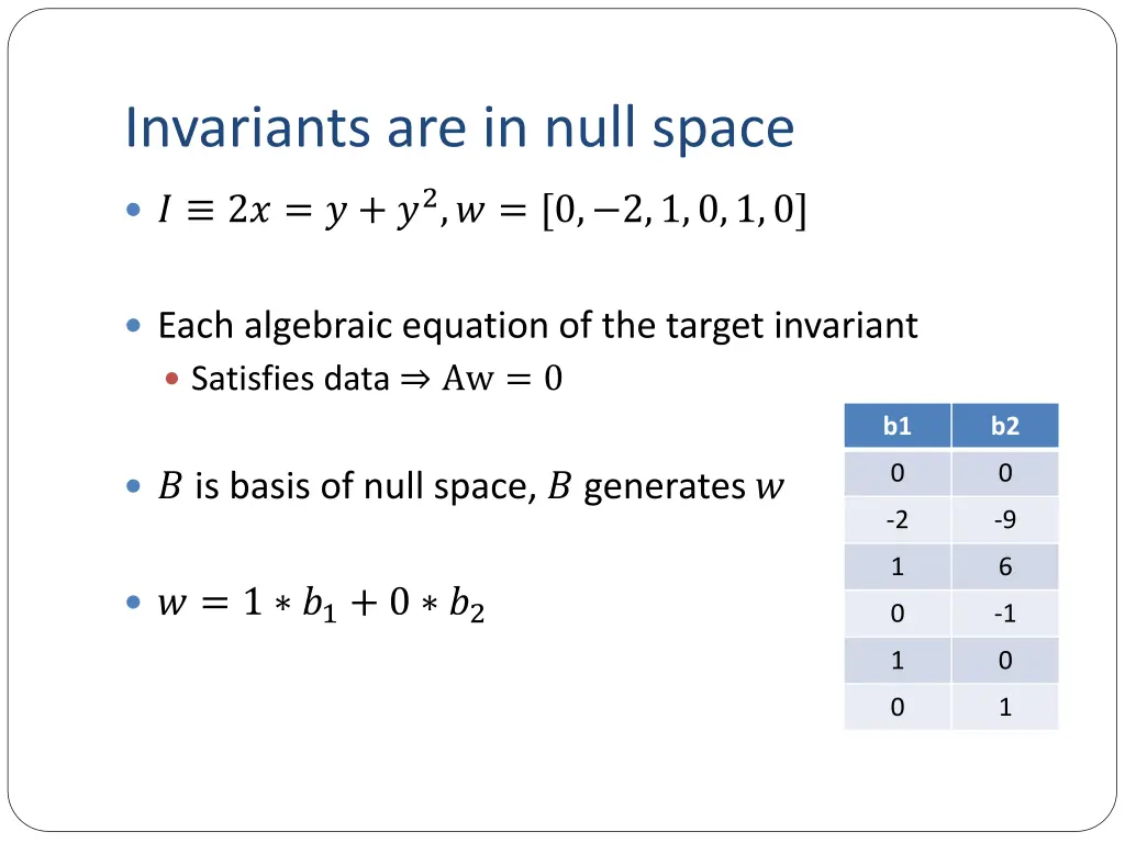 invariants are in null space