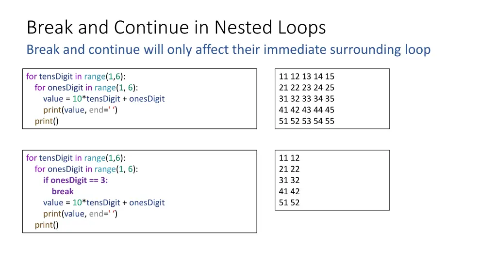 break and continue in nested loops break