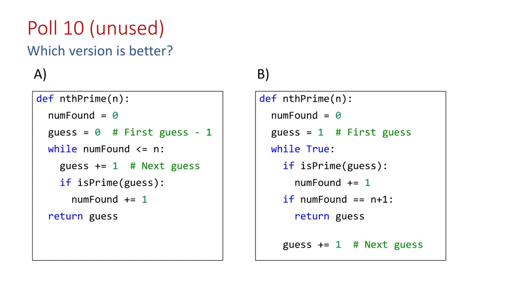 poll 10 unused which version is better