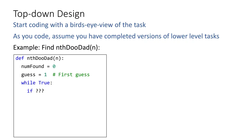 top down design start coding with a birds