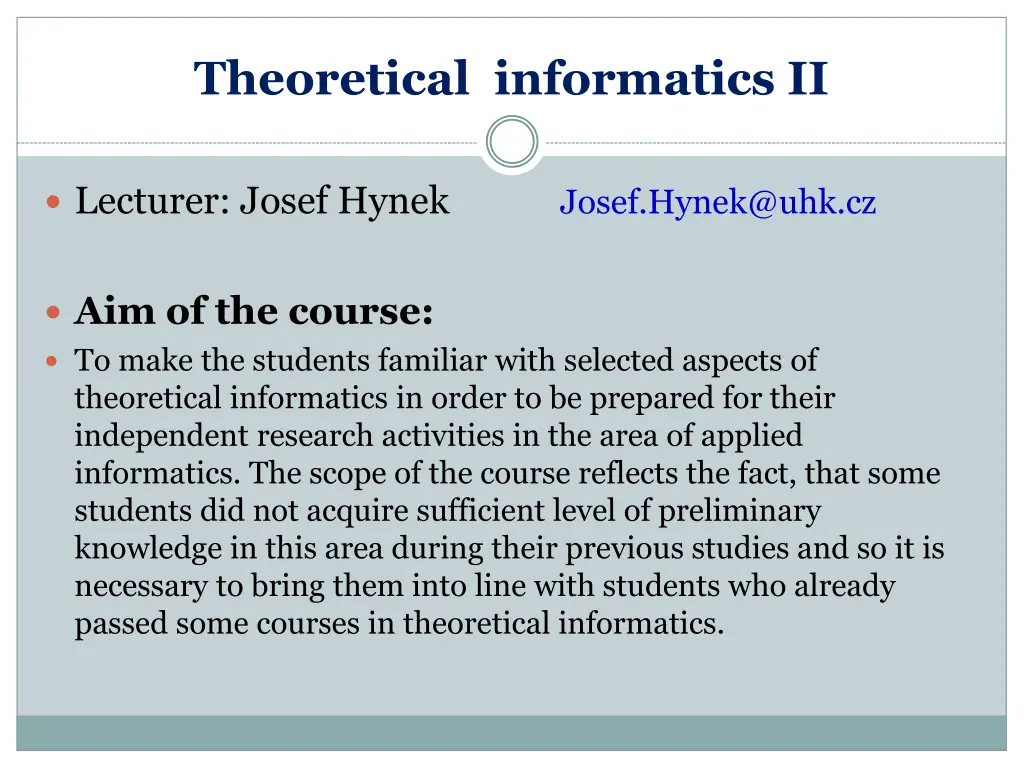 theoretical informatics ii 1