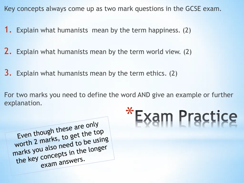 key concepts always come up as two mark questions