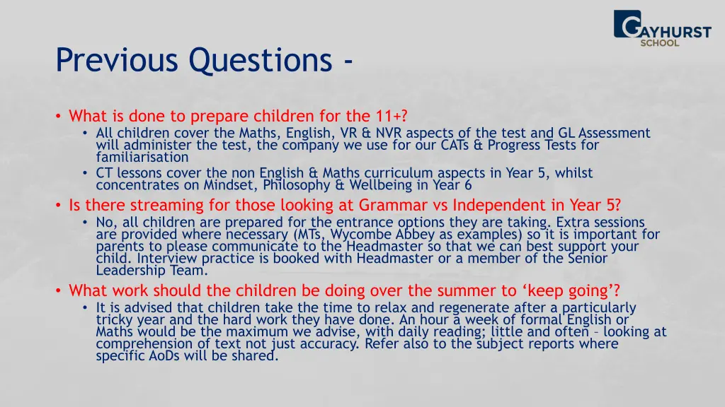 previous questions