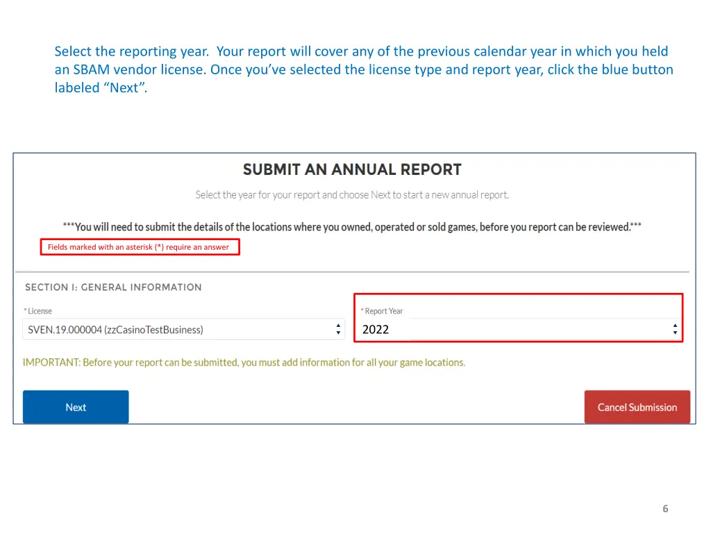 select the reporting year your report will cover