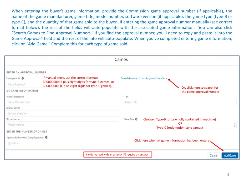 when entering the buyer s game information