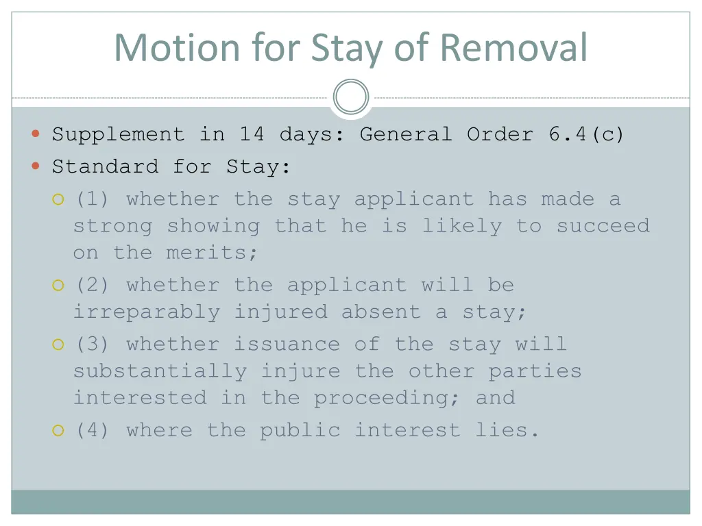 motion for stay of removal
