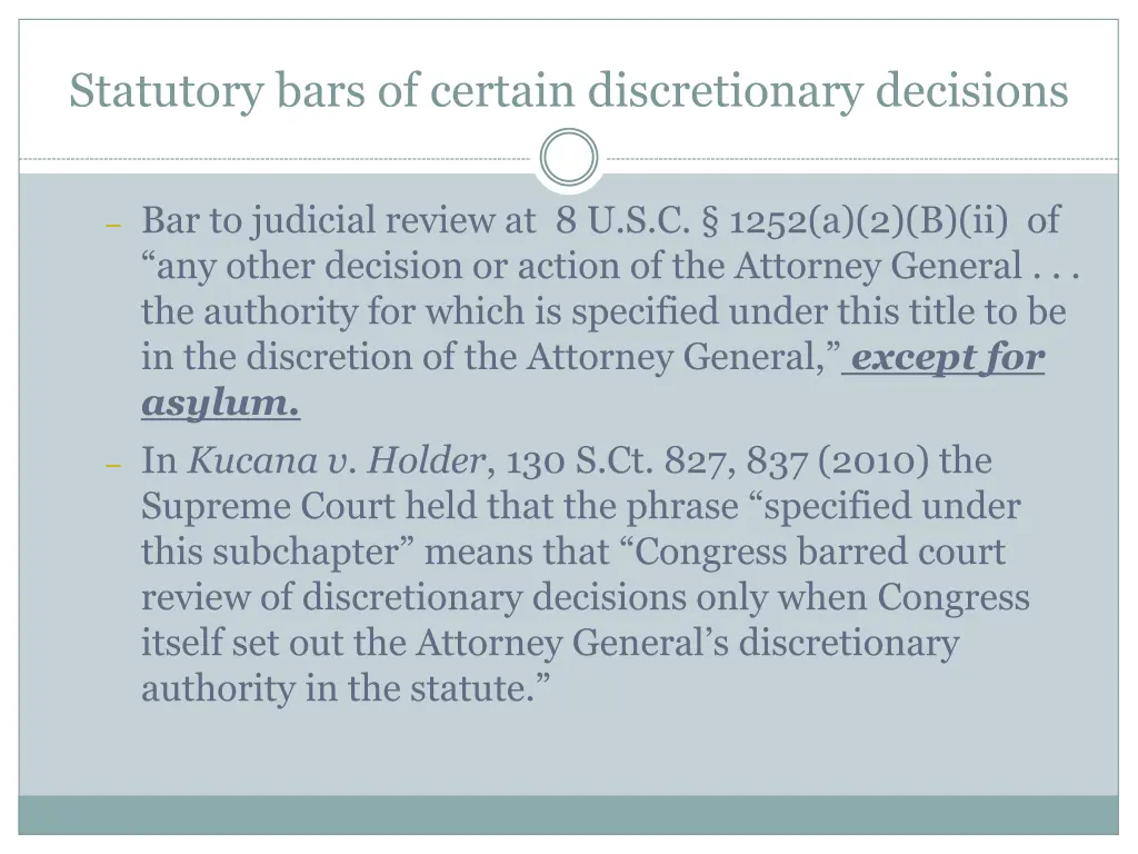 statutory bars of certain discretionary decisions