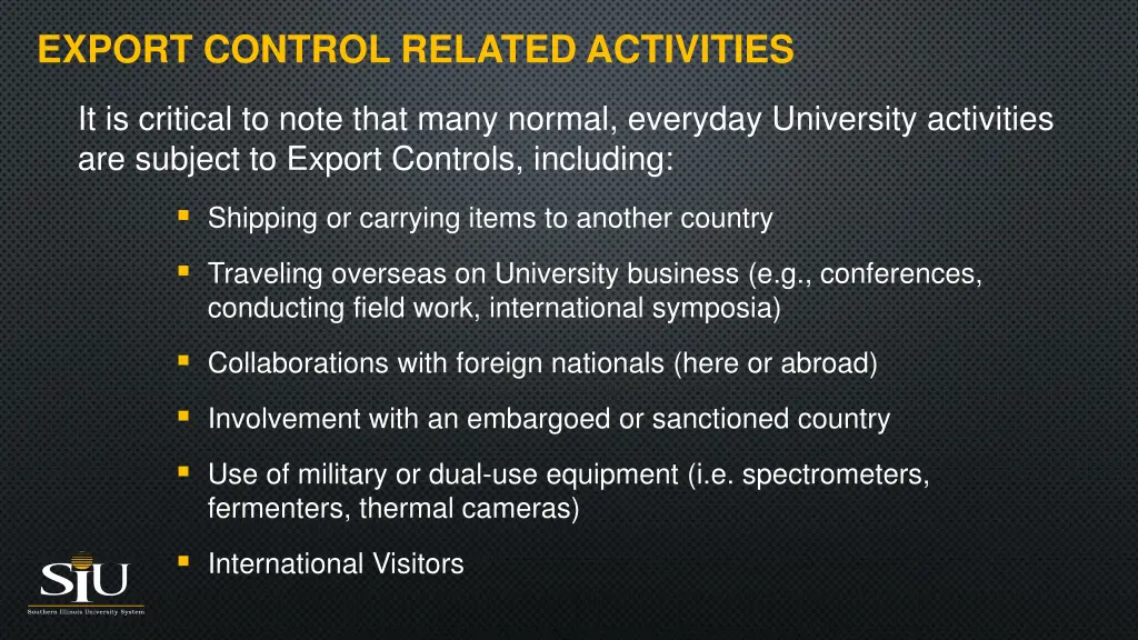 export control related activities