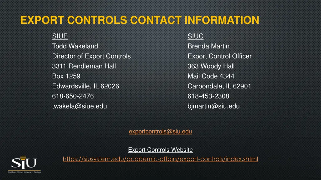 export controls contact information