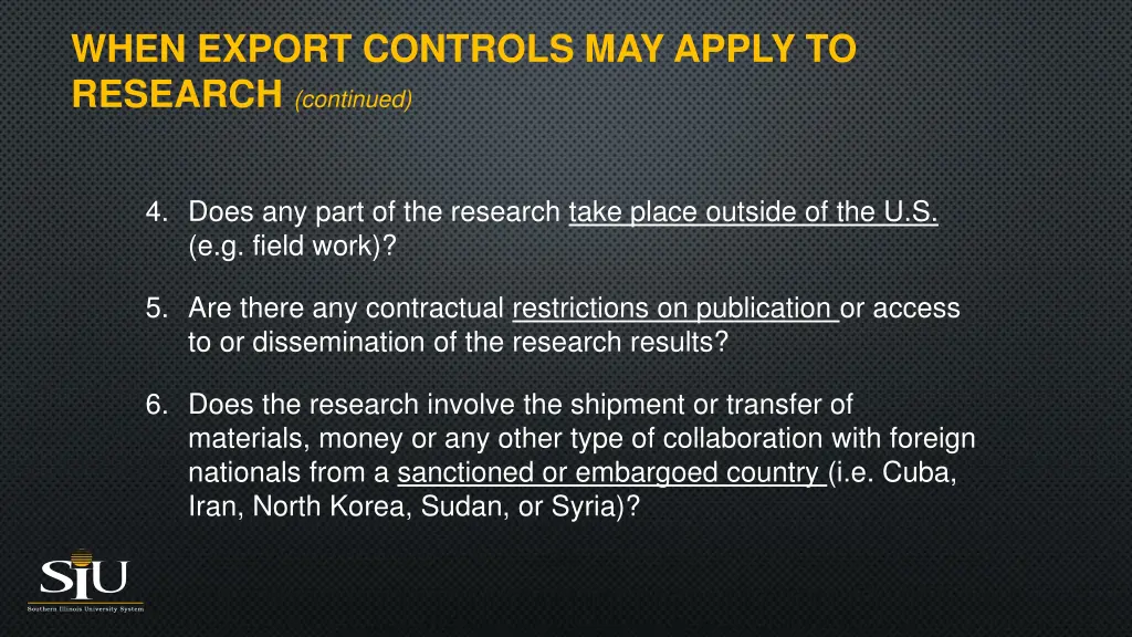when export controls may apply to research 1