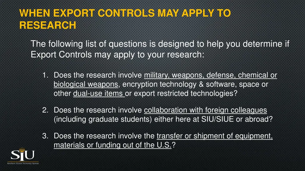 when export controls may apply to research