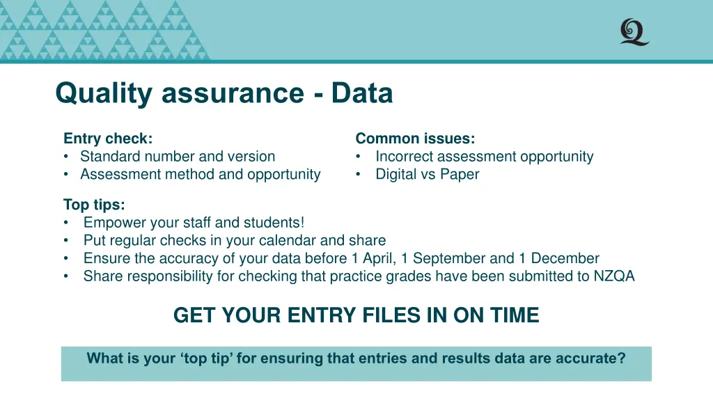 quality assurance data