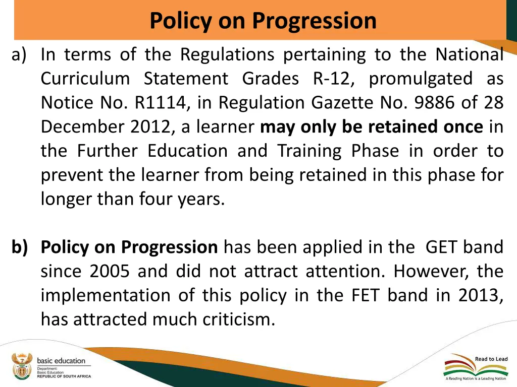 policy on progression