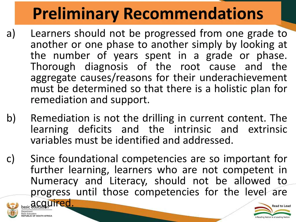 preliminary recommendations learners should