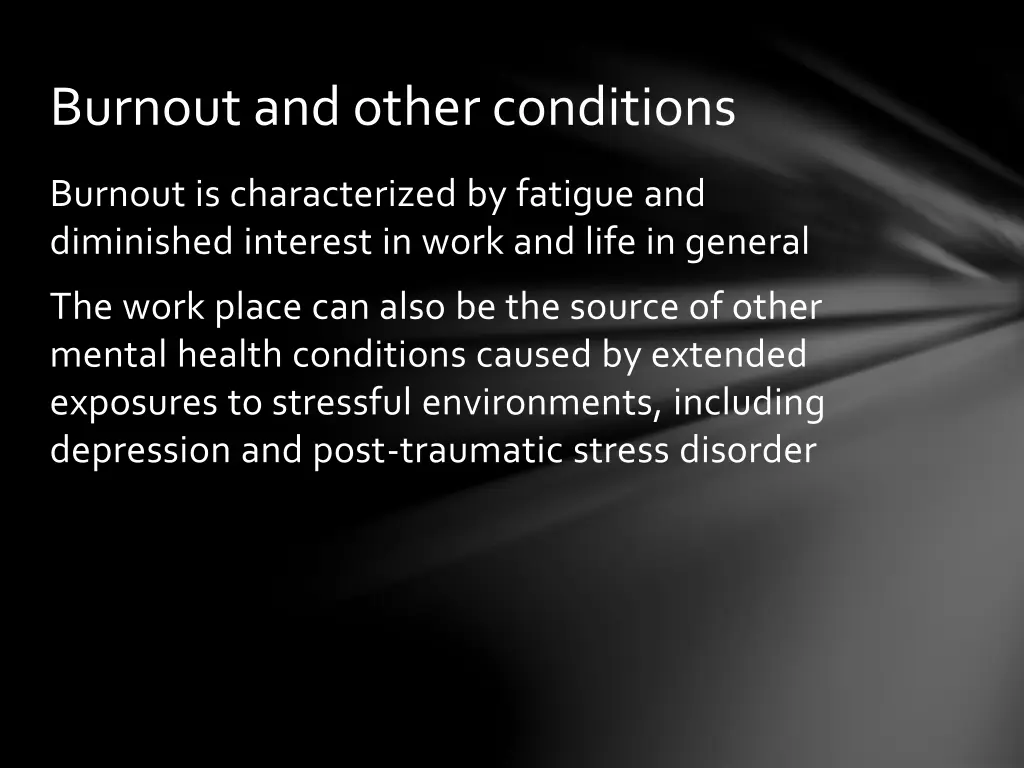 burnout and other conditions