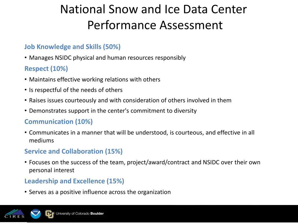 national snow and ice data center performance