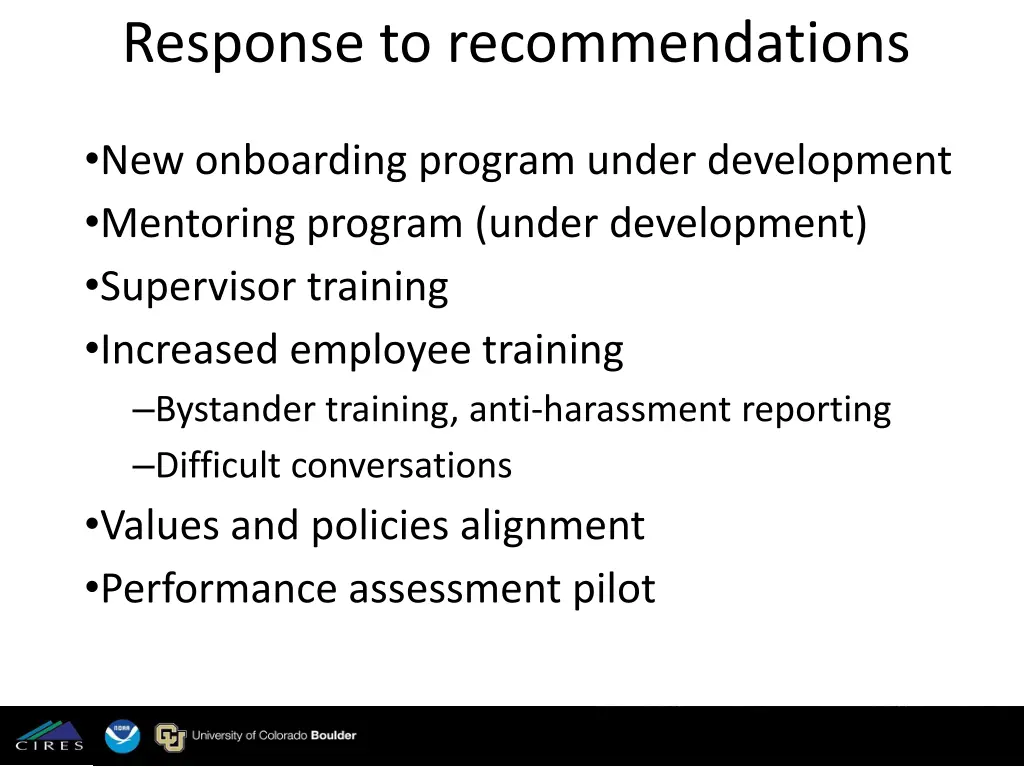 response to recommendations