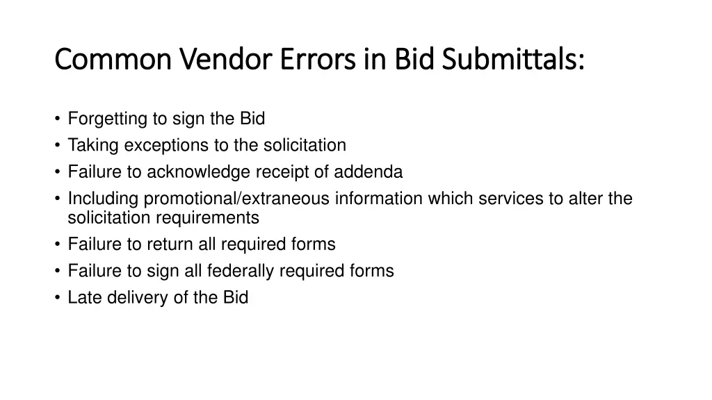 common vendor errors in bid submittals common
