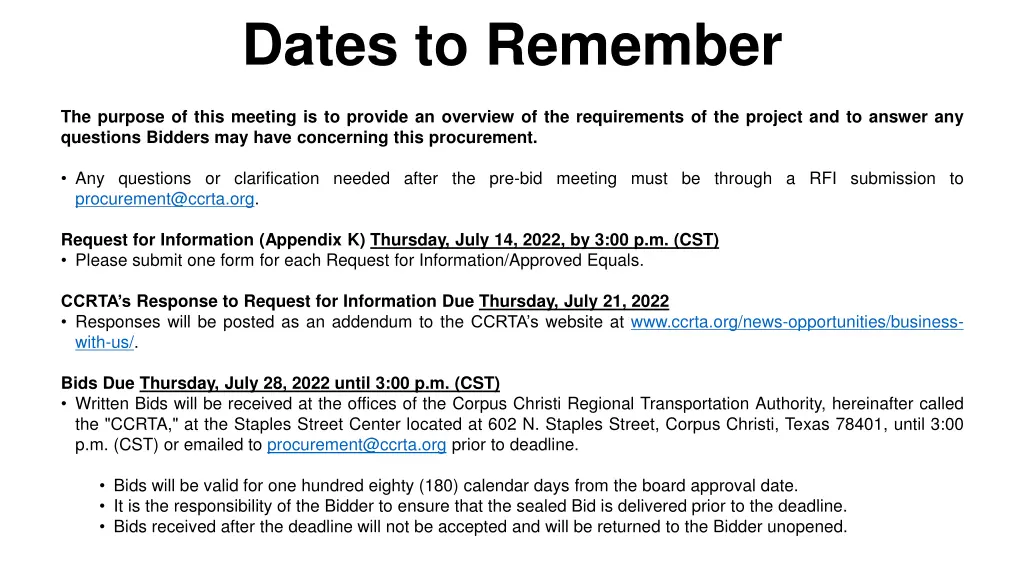 dates to remember