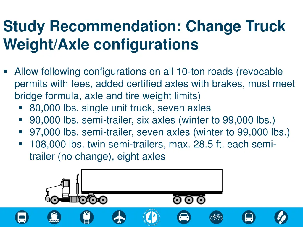 study recommendation change truck weight axle