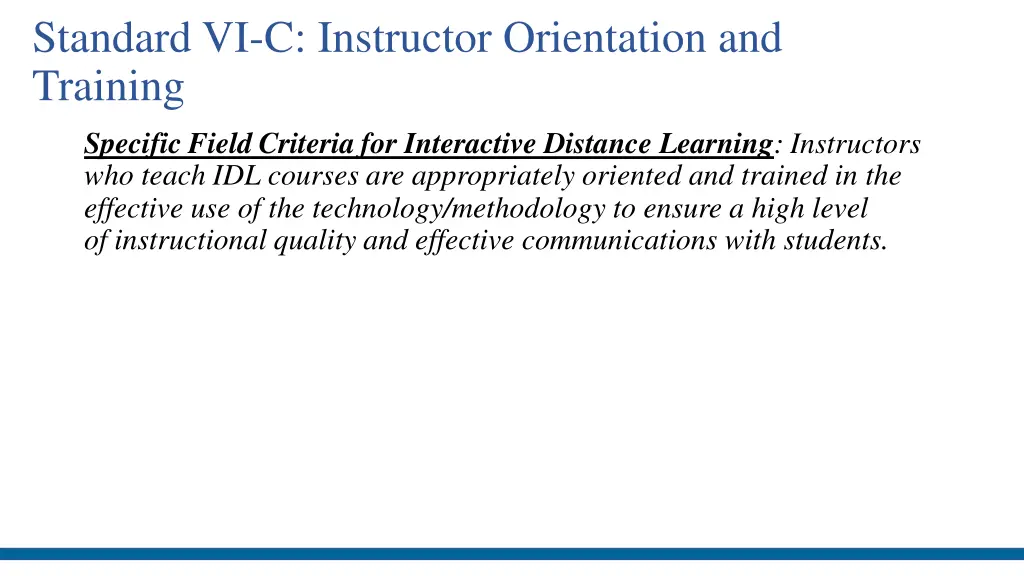 standard vi c instructor orientation and training