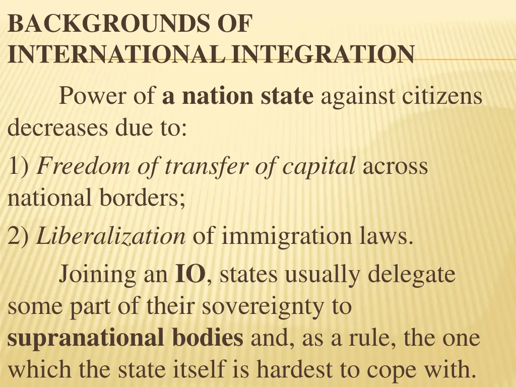 backgrounds of international integration power
