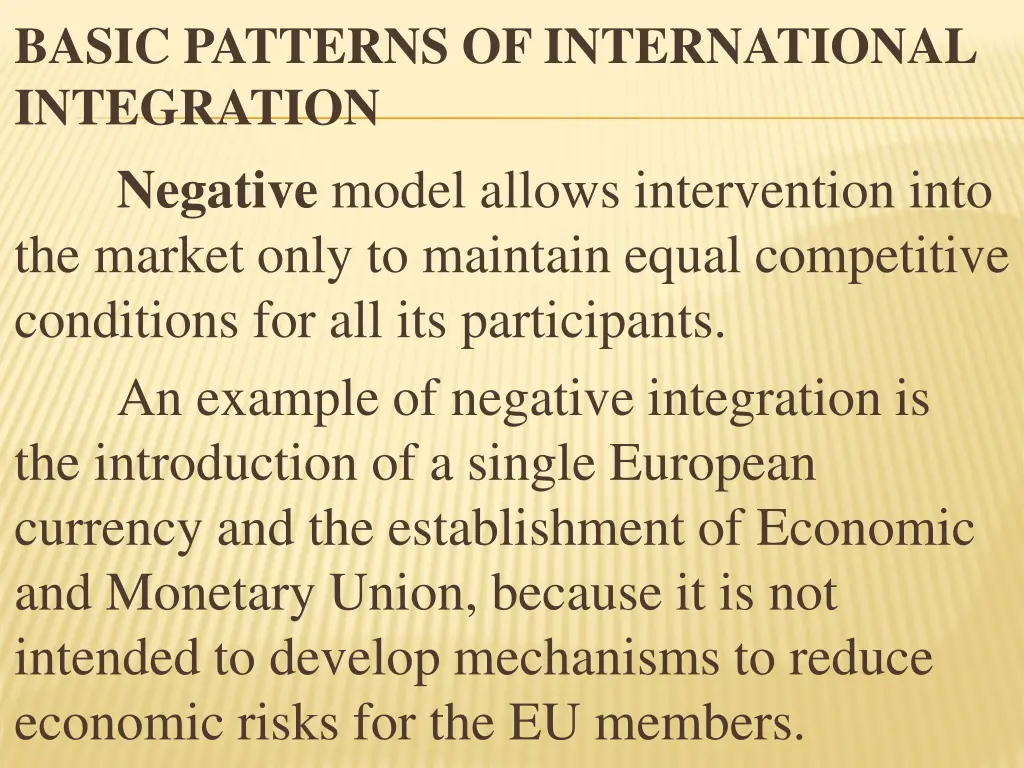 basic patterns of international integration 1