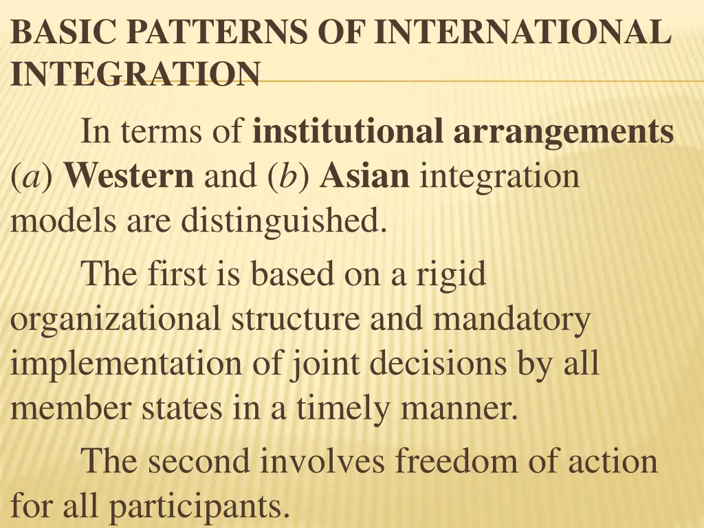 basic patterns of international integration