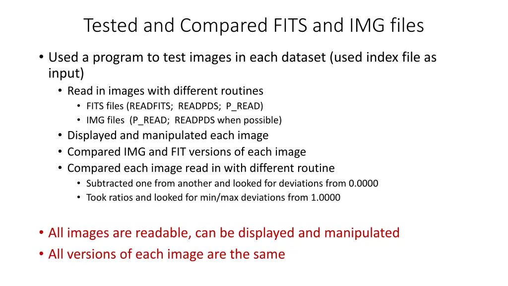 tested and compared fits and img files