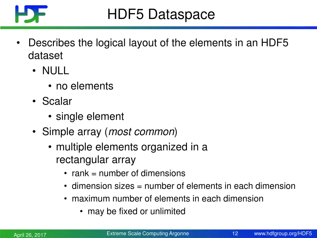 hdf5 dataspace