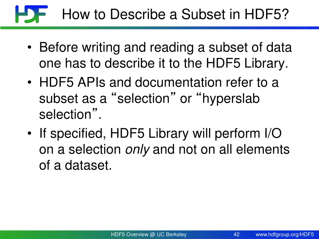 how to describe a subset in hdf5