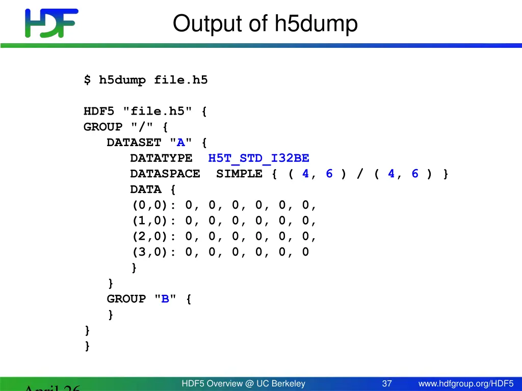output of h5dump