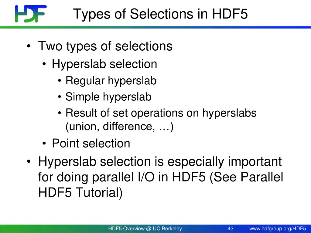 types of selections in hdf5