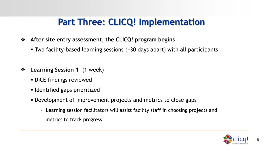 part three clicq implementation