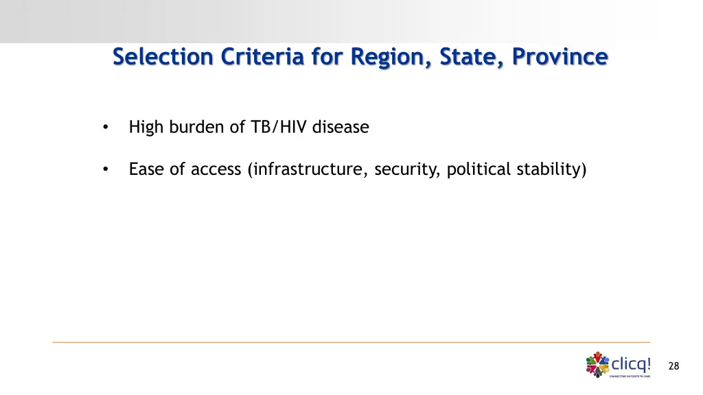 selection criteria for region state province