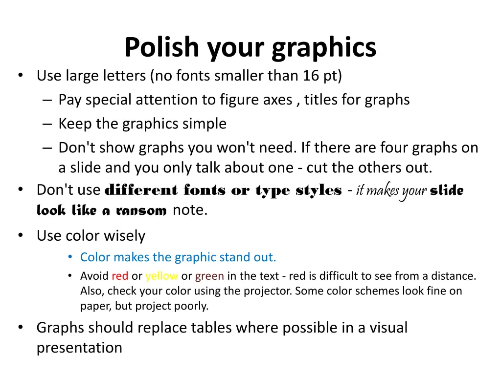 polish your graphics use large letters no fonts