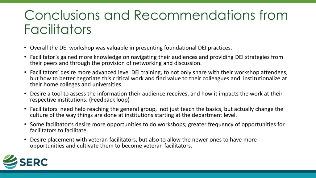 conclusions and recommendations from facilitators